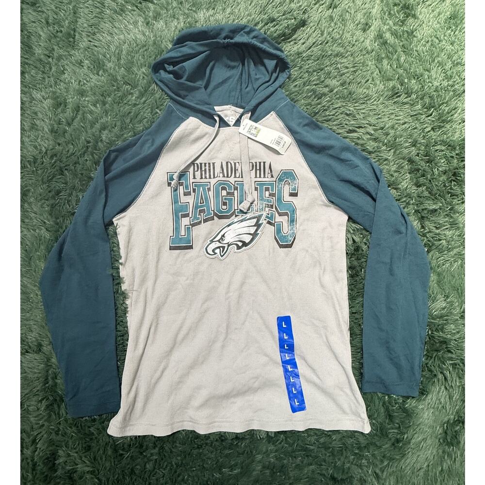 G-III NFL Philadelphia Eagles Men's Hooded Waffle Thermal Shirt Teal Grey Large